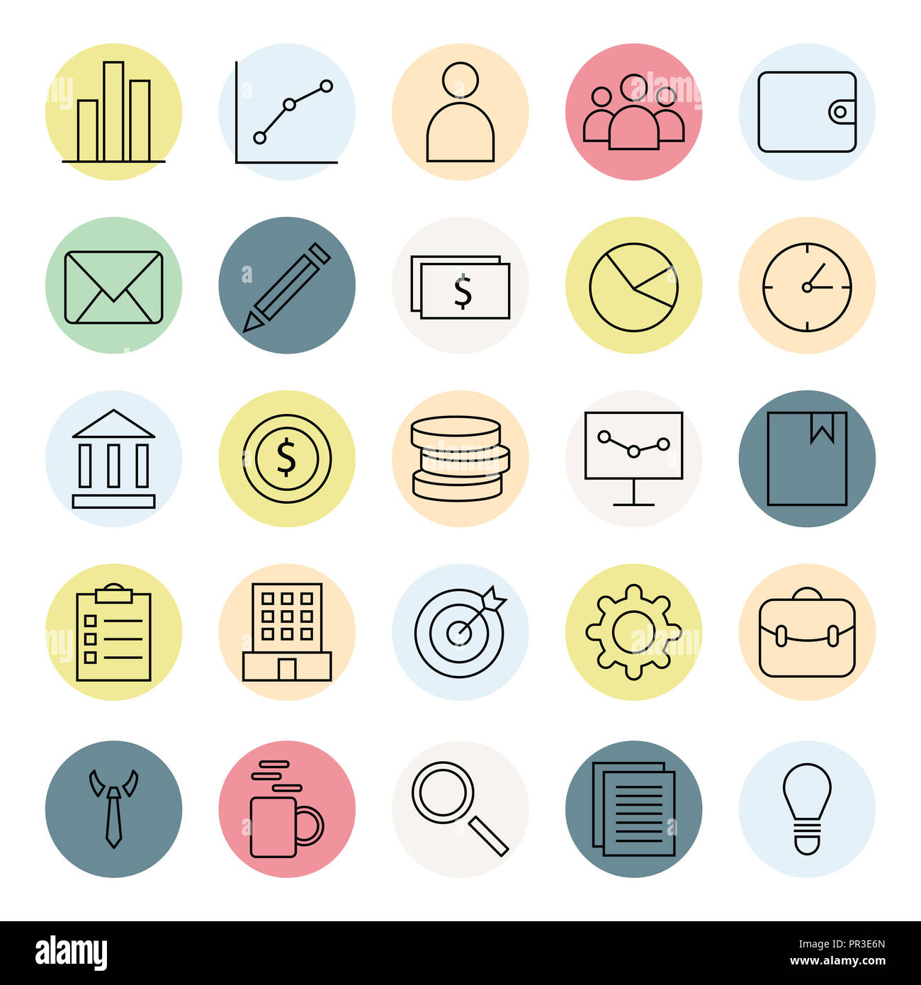 Business and finance web icon set with outline style colour full icon ...