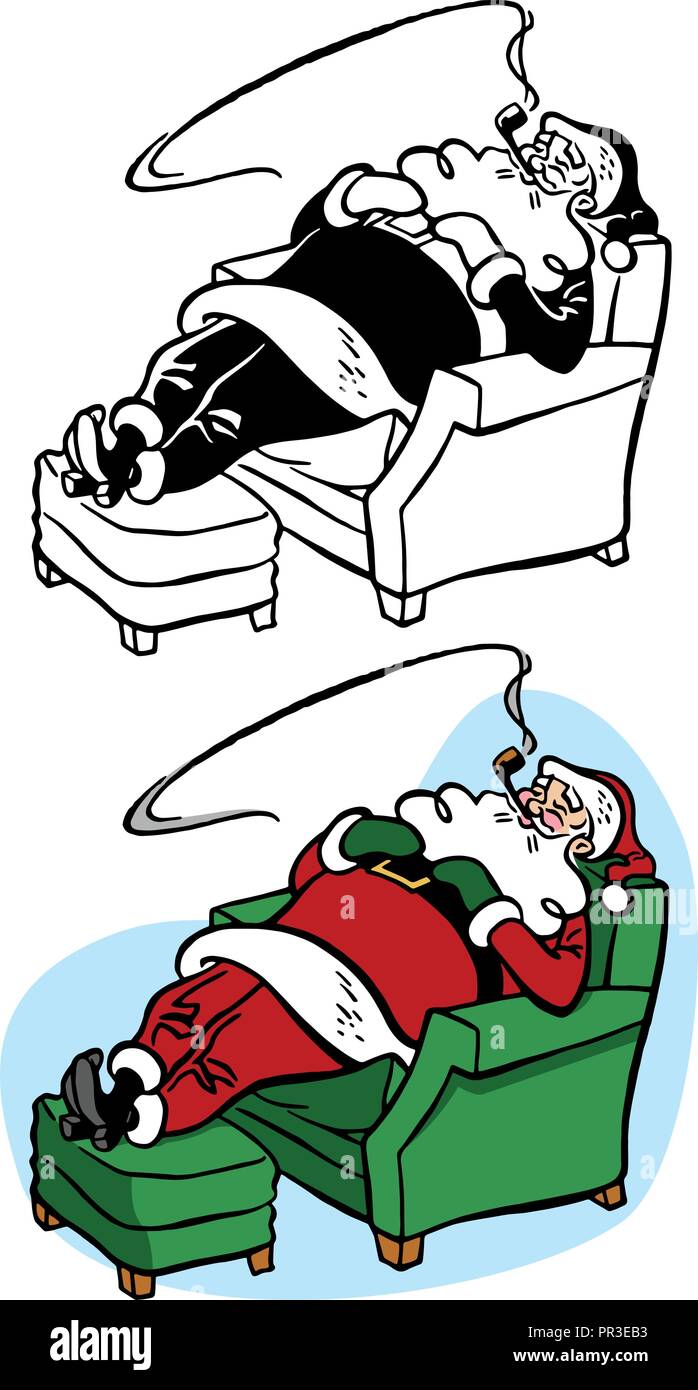 Santa Claus lounges on a chair while smoking his pipe. Stock Vector