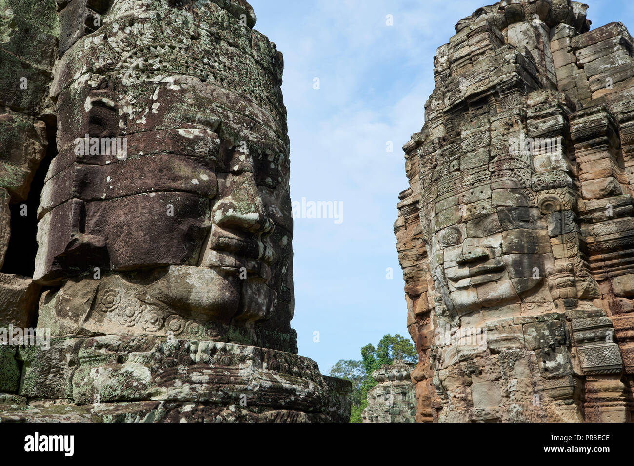 Bayon Temple ruins in Angkor Wat. The Angkor Wat complex, Built during the Khmer Empire age, located in Siem Reap, Cambodia, is the largest religious  Stock Photo