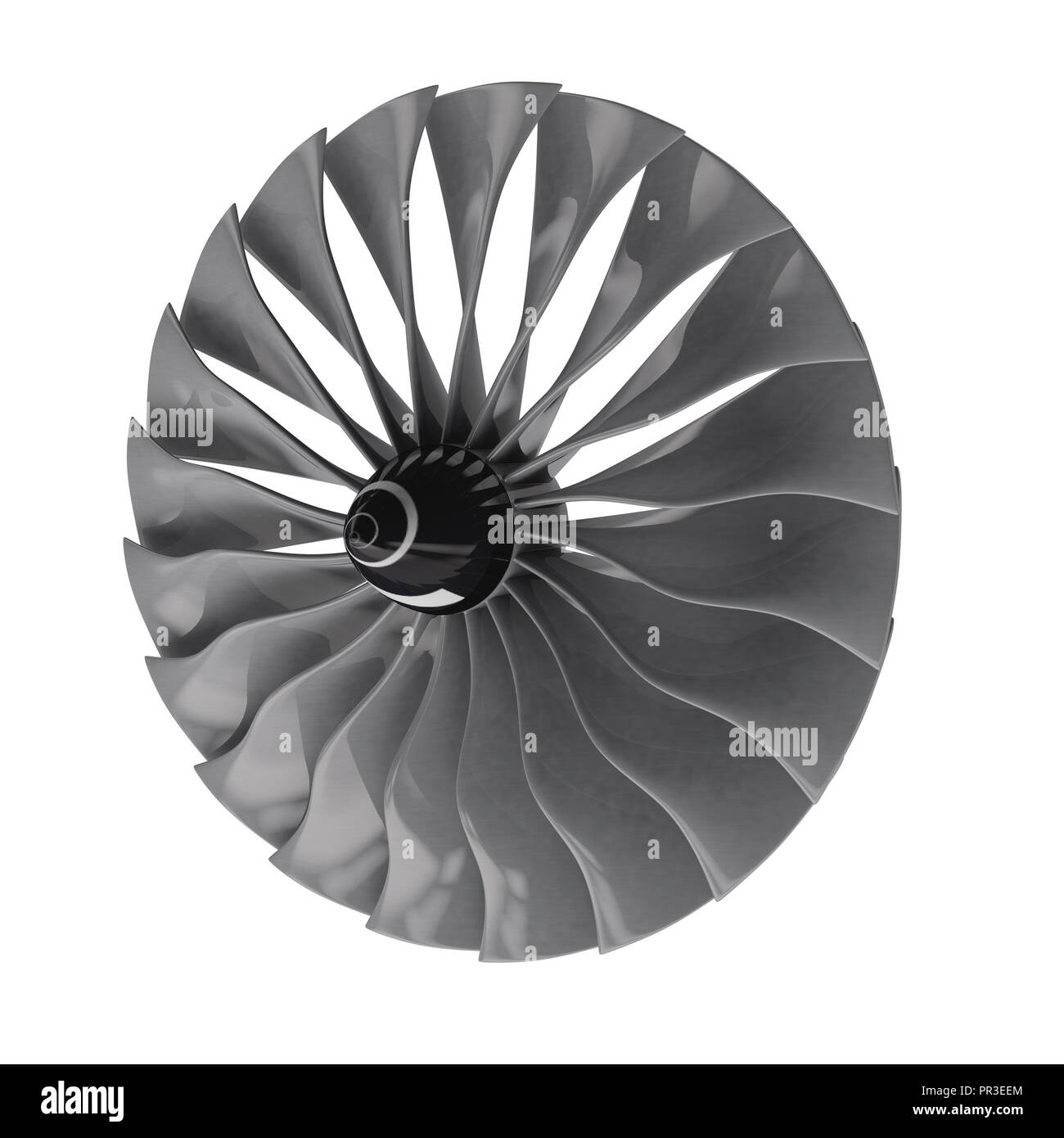 Jet engine, turbine blades of airplane, 3drender. Isolated on white Stock Photo