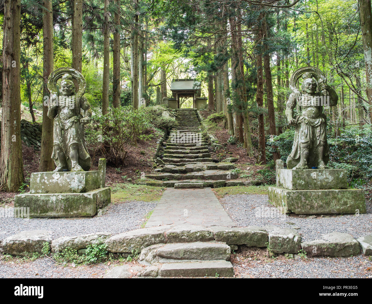 Nio guardians at the approach to Futagoji temple, Kanisaki, Oita, Kyushu, Japan. Stock Photo