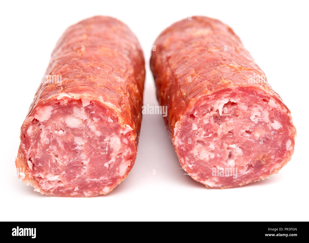 Smoked salami sausage isolated on white background Stock Photo Alamy