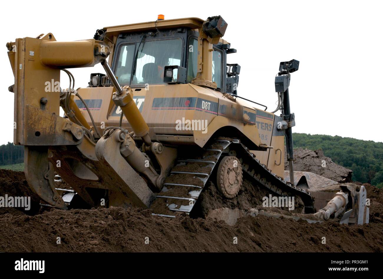 A Caterpillar D8T Bulldozer fitted with a semi universal blade and