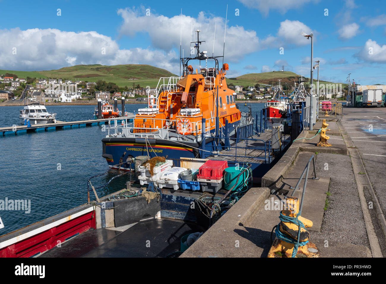 Campbeltown Lifeboat moored in the harbour at Campbeltown Scotland Stock Photo Alamy
