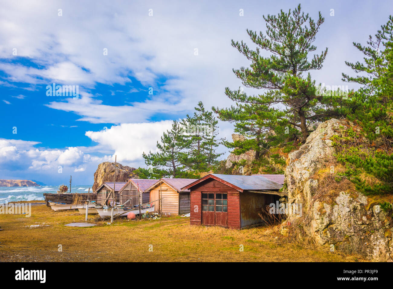 Wajima, Hokuriku, Japan old fishing shacks. Stock Photo