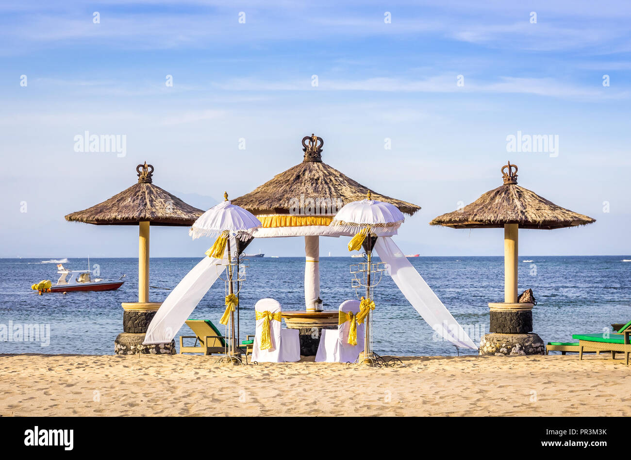 Wedding setting on sandy beach in Nusa Dua, Bali Stock Photo