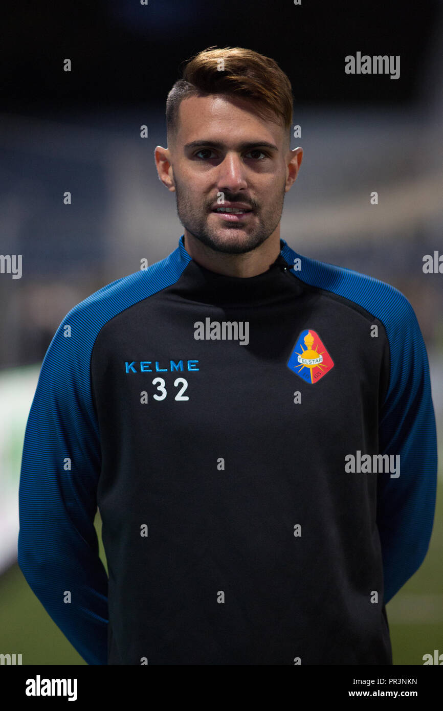 Telstar attacker, Facundo Lescano, looks at camera before the match against TOP Oss for the Dutch second division, in Haarlem, Netherlands, September Stock Photo