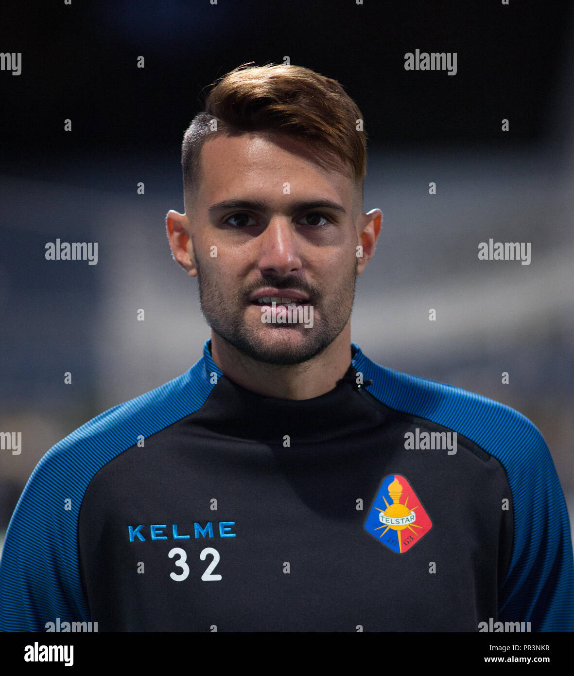 Telstar attacker, Facundo Lescano, looks at camera before the match against TOP Oss for the Dutch second division, in Haarlem, Netherlands, September Stock Photo