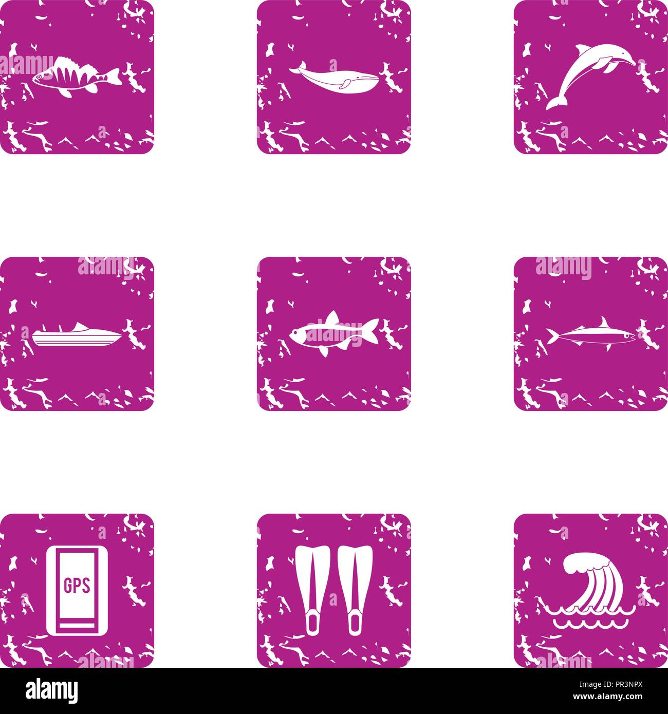 Billet icons set, grunge style Stock Vector