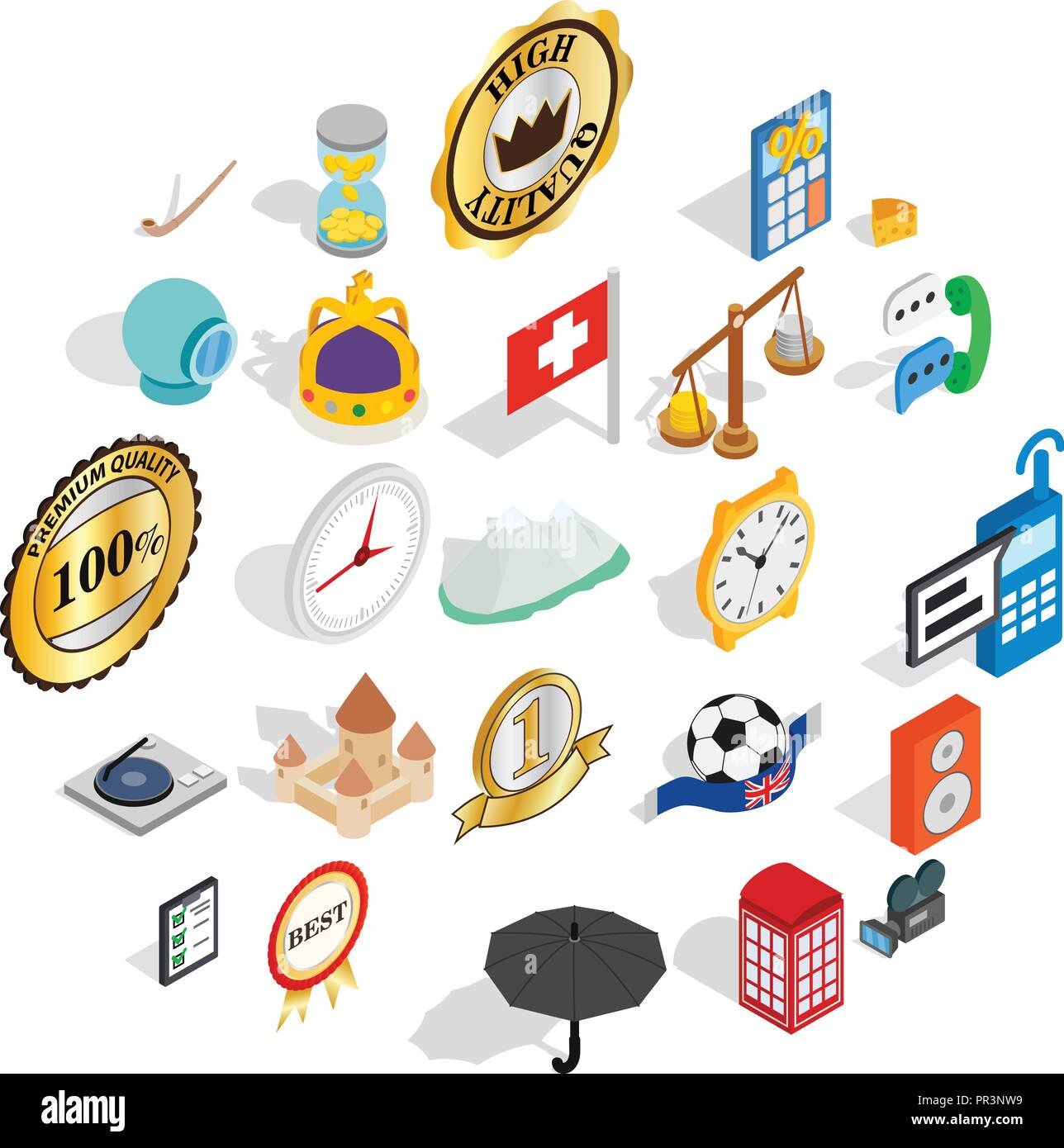 Time icons set, isometric style Stock Vector