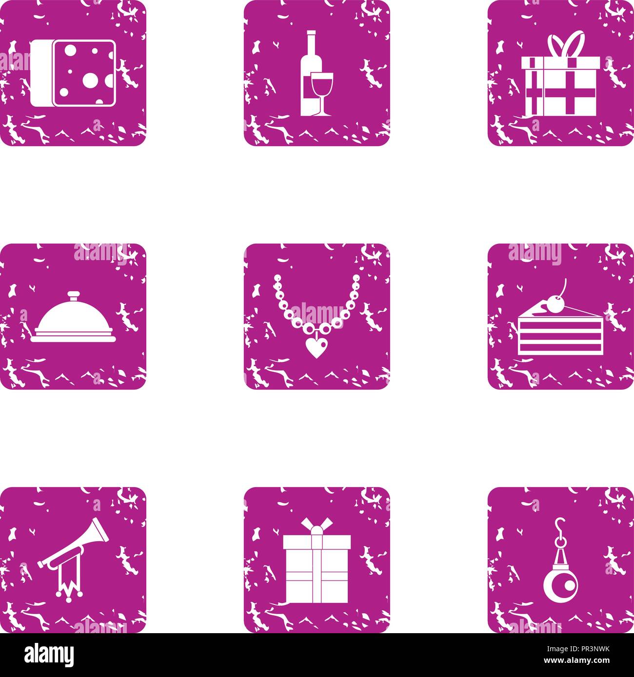 Costly icons set, grunge style Stock Vector