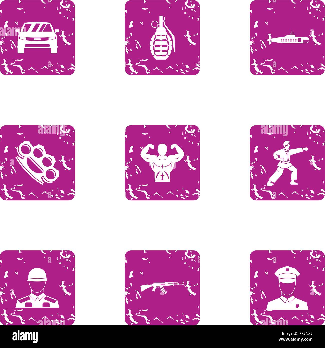 Aggression icons set, grunge style Stock Vector