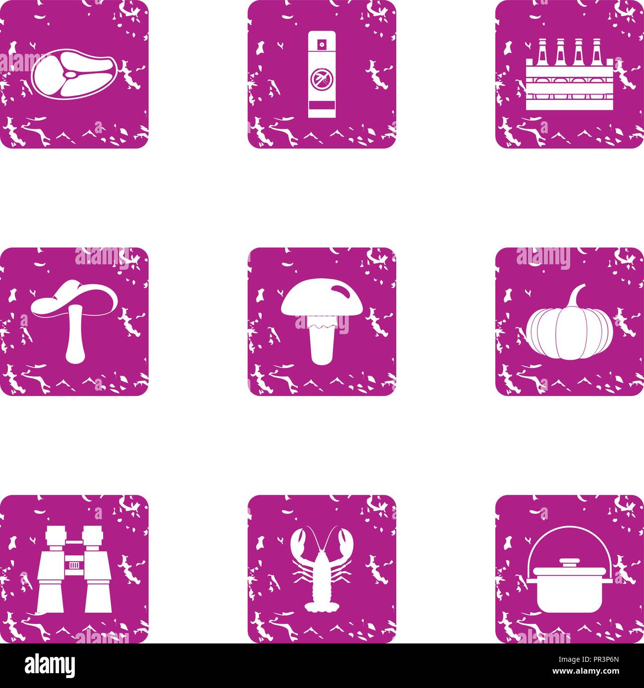 Meat boiling icons set, grunge style Stock Vector