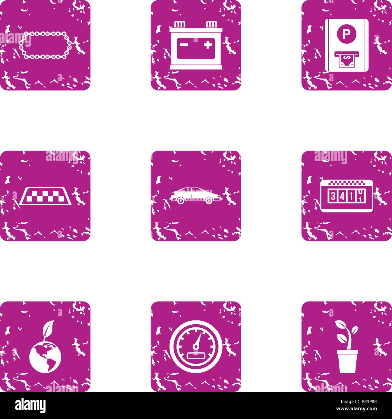Cab icons set, grunge style Stock Vector