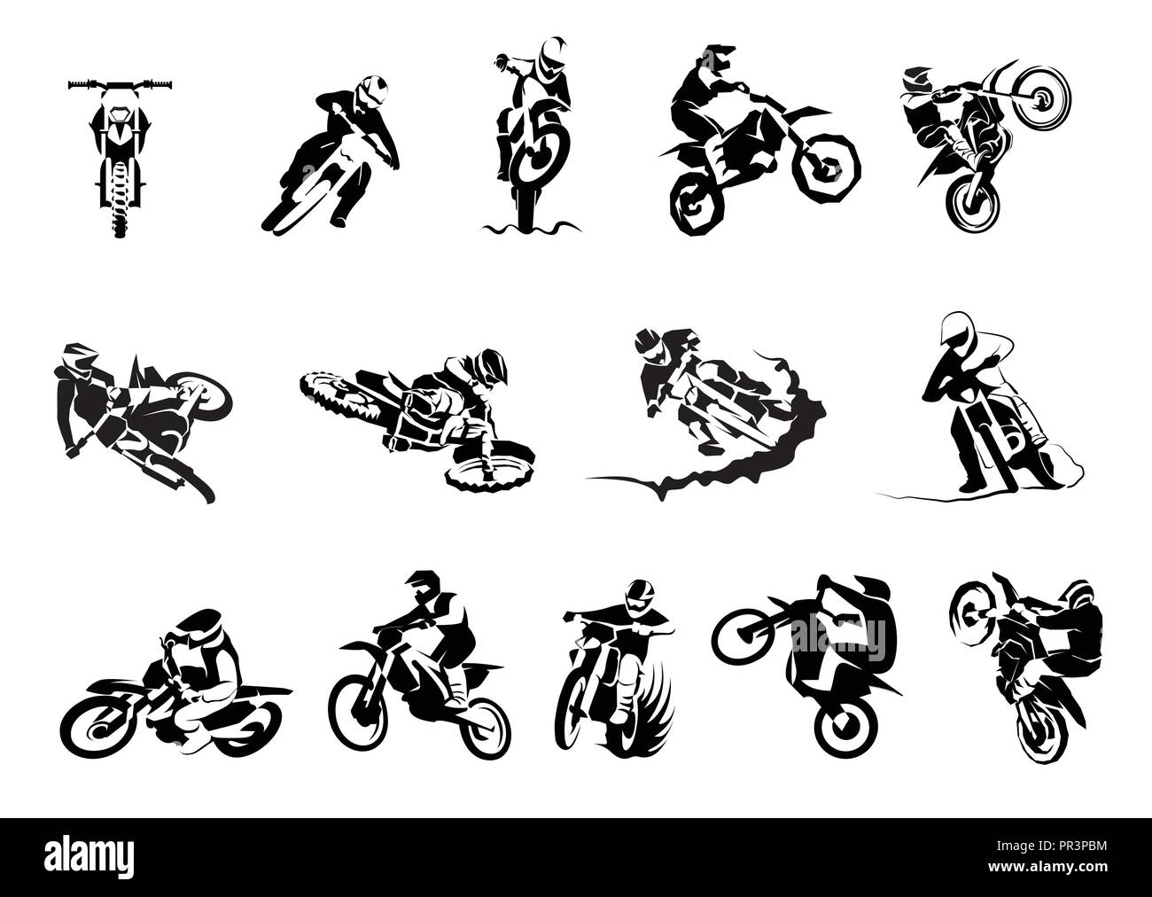 Extreme motorbike big vector set 14x, motocross Stock Vector