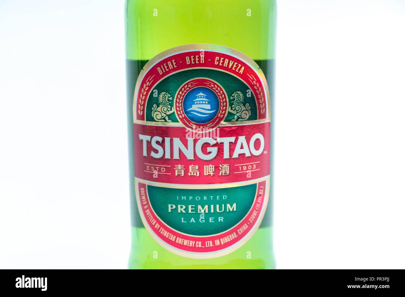 Tsingtao Beer China Chinese Bottle Close Up Logo Stock Photo Alamy