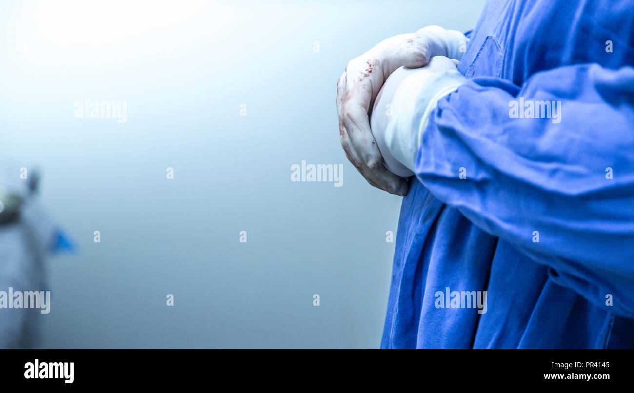 Gloves with blood after surgery Stock Photo Alamy