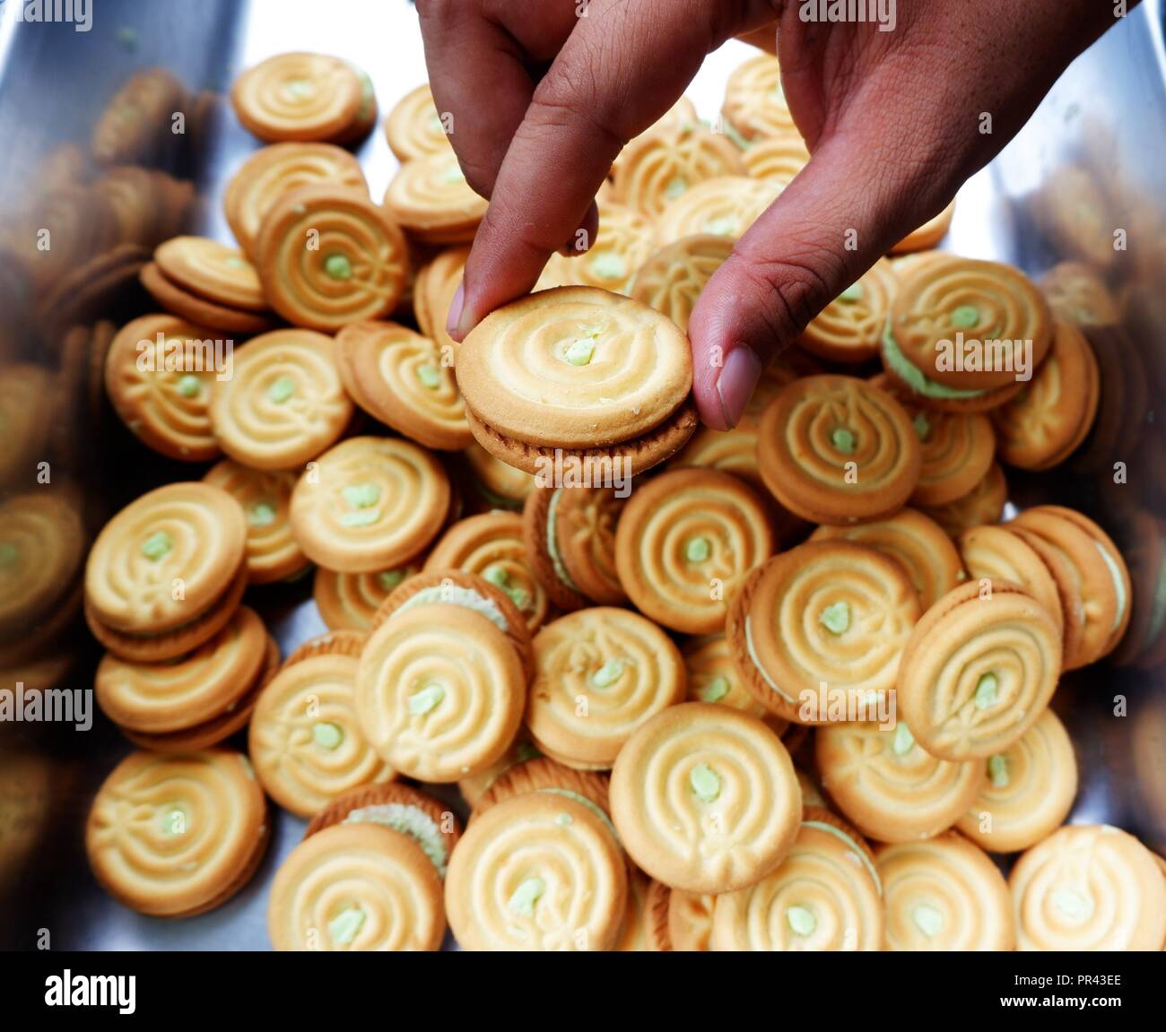 Round salted cracker cookies Stock Photo