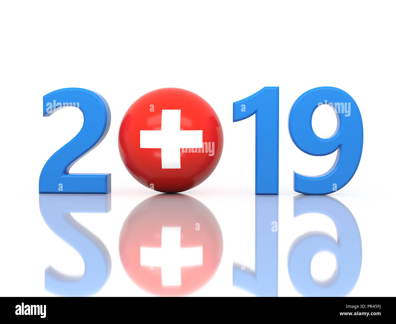 New Year 2019 Creative Design Concept with Flag - 3D Rendered Image Stock Photo