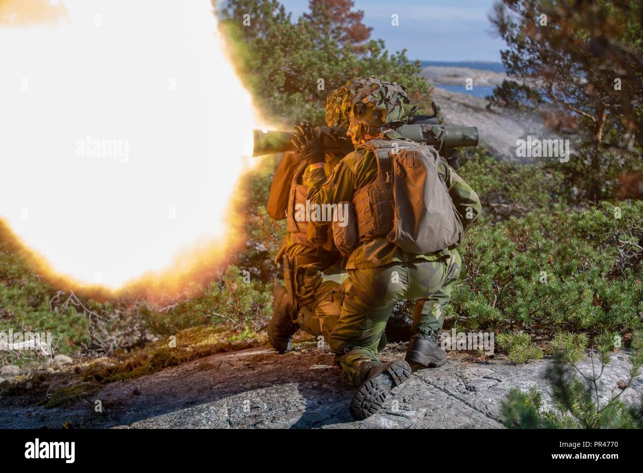 Swedish Marines of 1st Marine Regiment fire the Carl Gustaf antitank