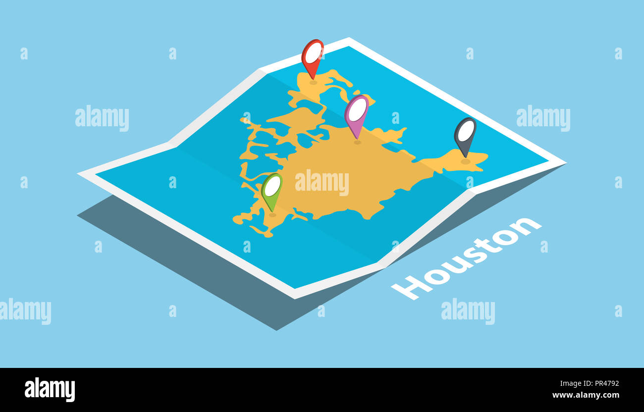 explore houston maps with isometric style and pin location tag on top ...