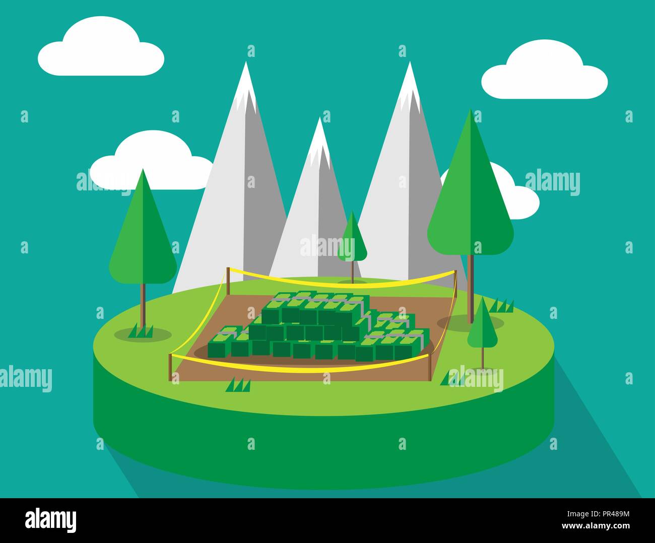 Land for sale and real estate concept on blue background in trendy flat