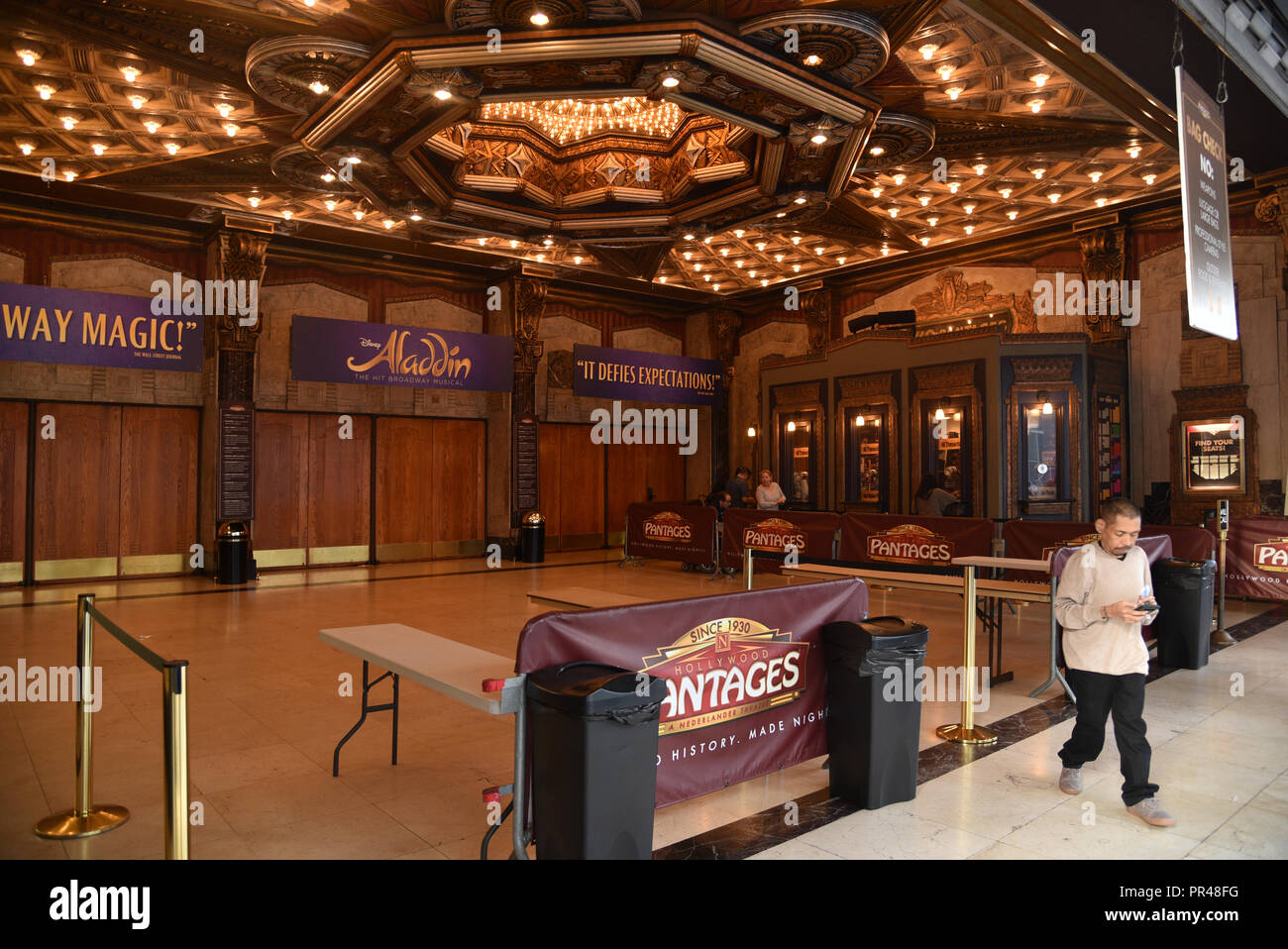 Los Angeles, CA - January 19, 2018: The lobby of the iconic Pantages Theatre opens up onto the Hollywood Walk of Fame Stock Photo