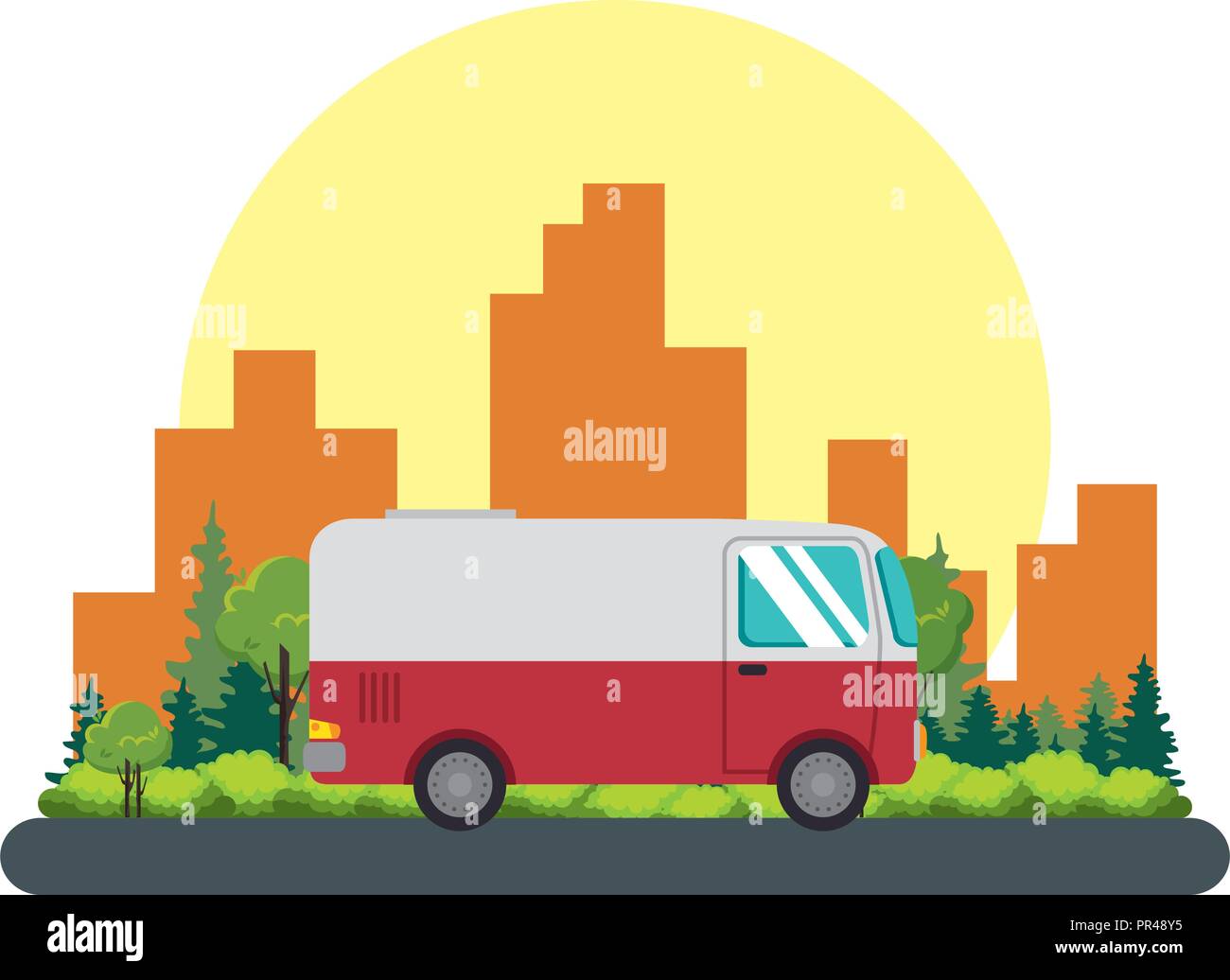 van vehicle on the road vector illustration design Stock Vector Image ...