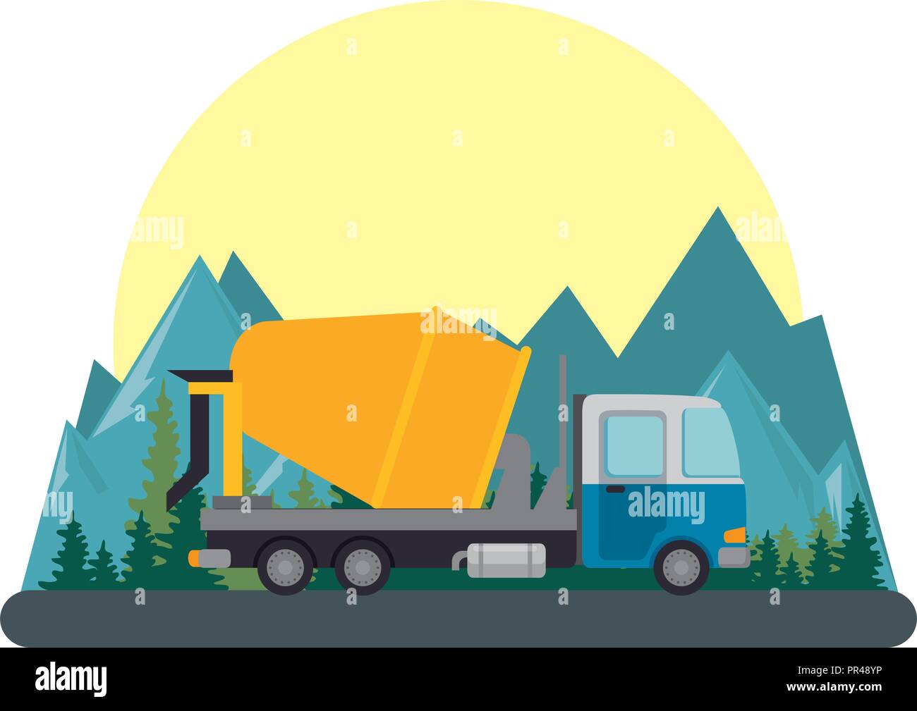truck concrete mix vehicle on road vector illustration design Stock
