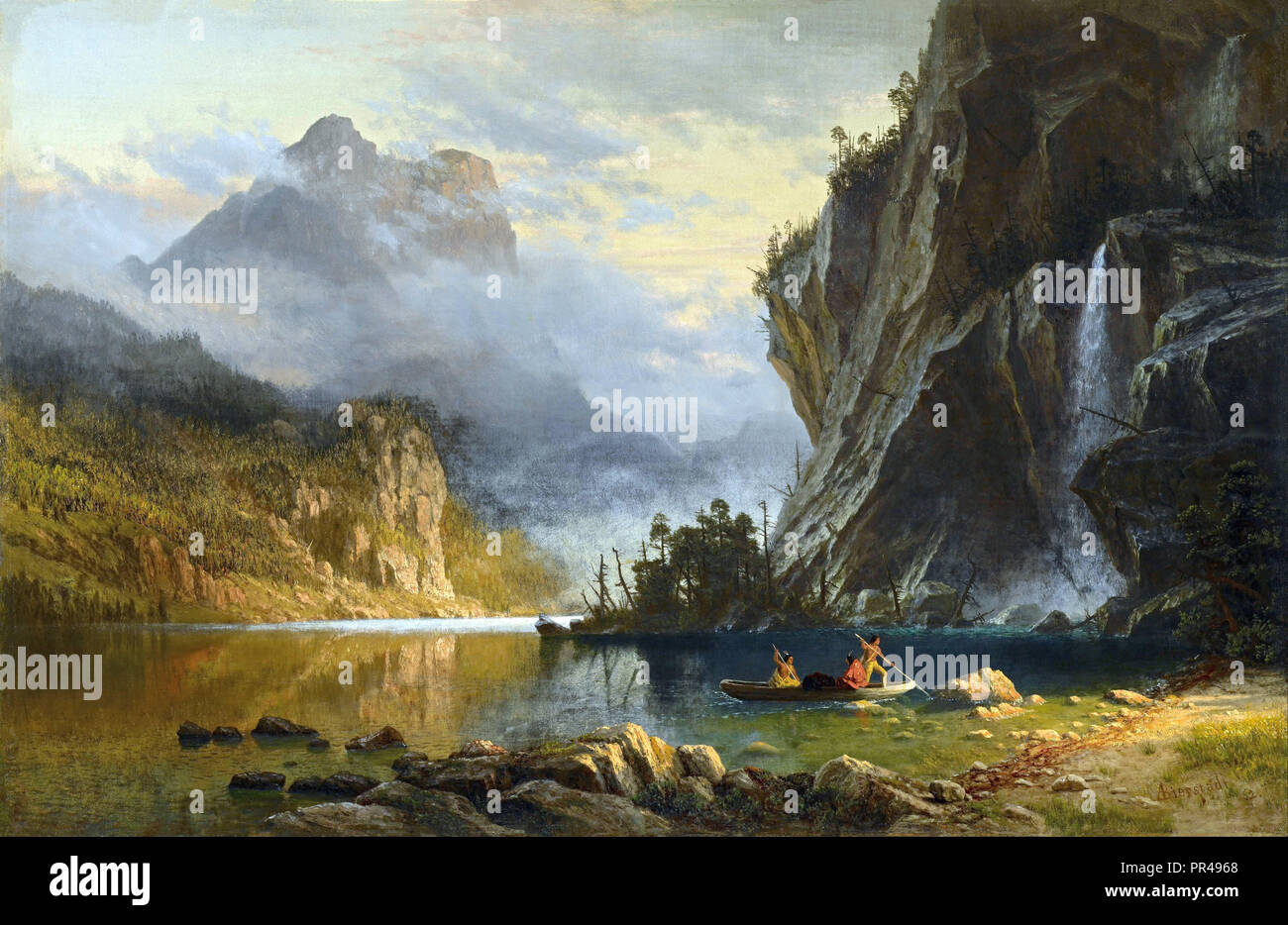 Indians Spear Fishing by Albert Bierstadt Stock Photo