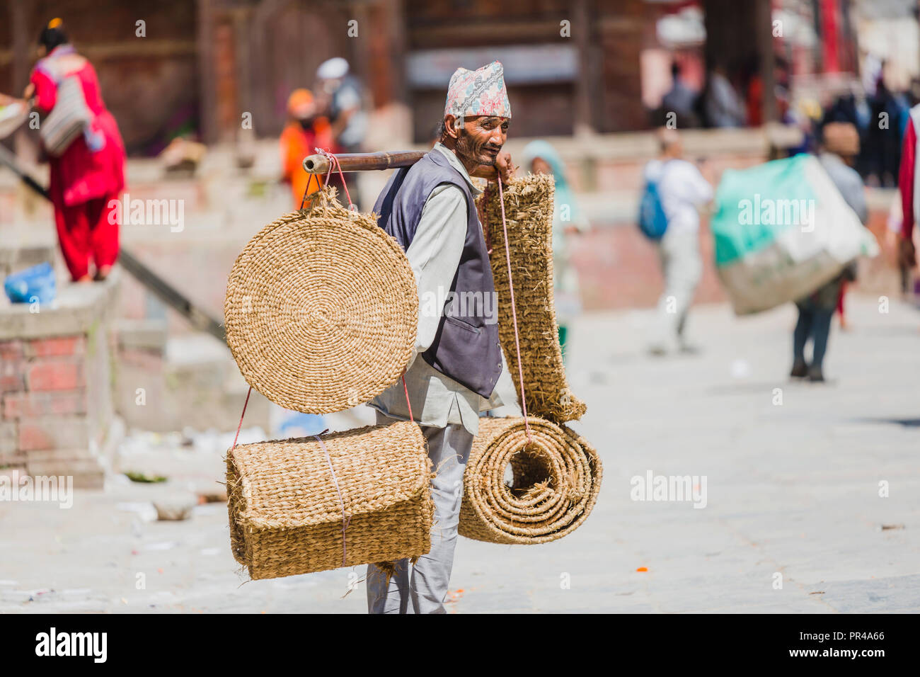 kathmandu,Nepal - Sep 24,2018:Nepalese Street Vendor walking in the