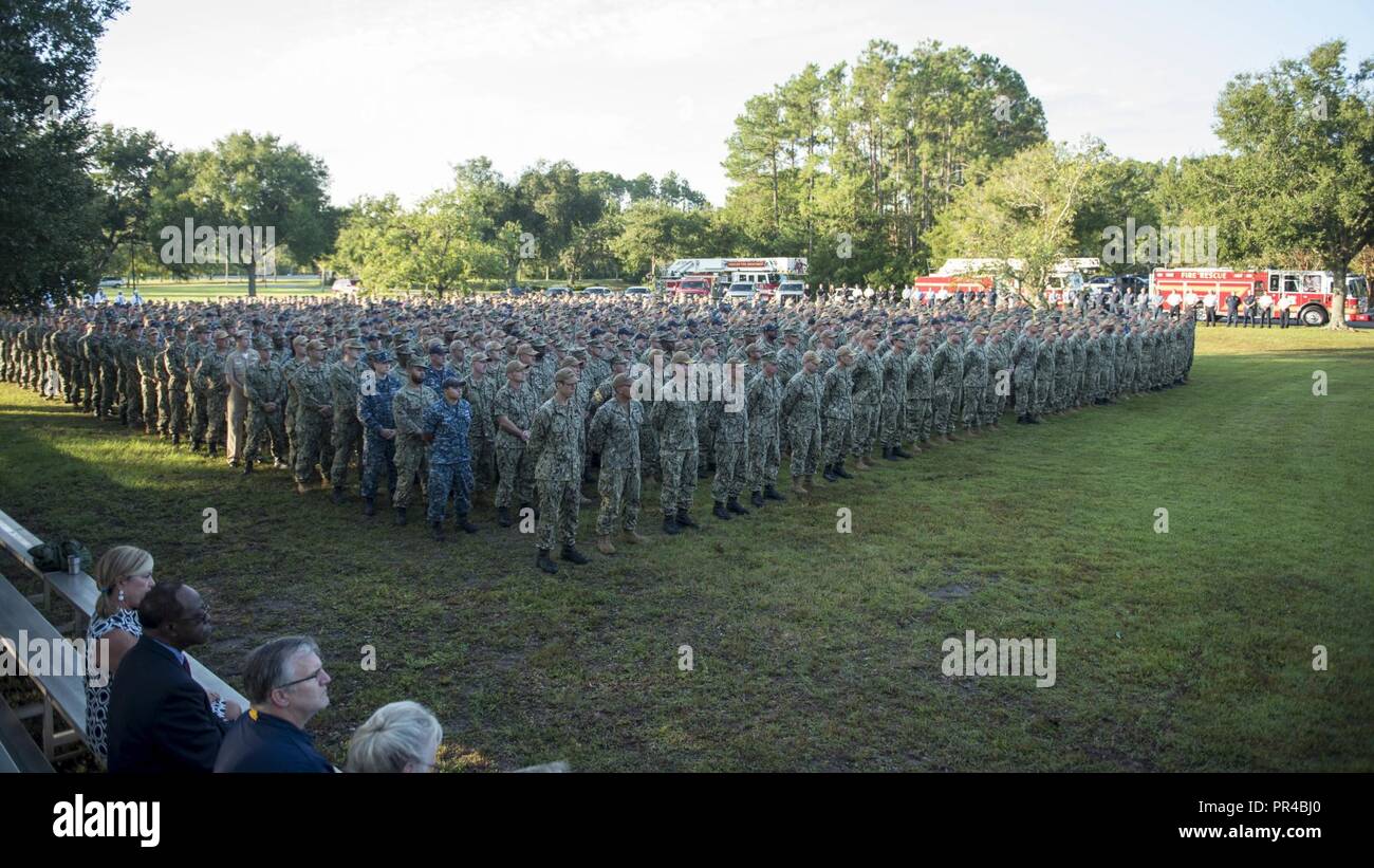 KINGS BAY, (Sept. 11, 2018) Sailors and guests listen to