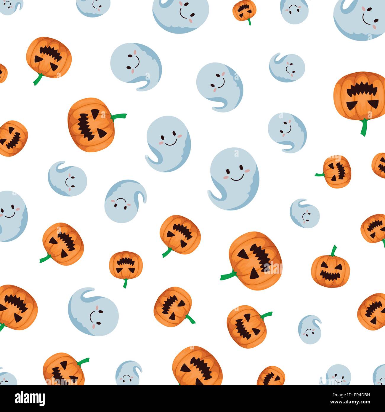 happy halloween ghosts and pumpkins pattern vector illustration design Stock Vector