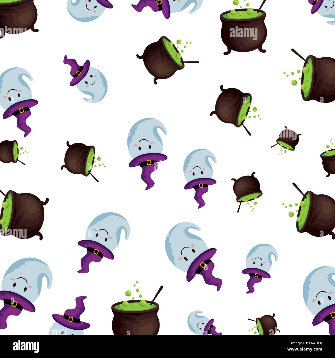 happy halloween cauldrons and ghosts pattern vector illustration design Stock Vector