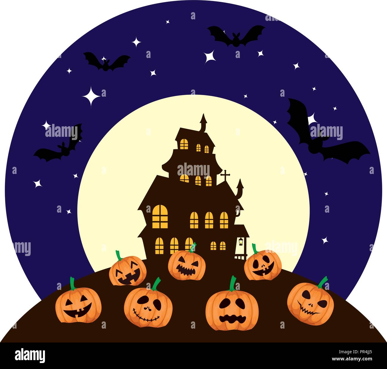 halloween enchanted castle on the night vector illustration design Stock Vector