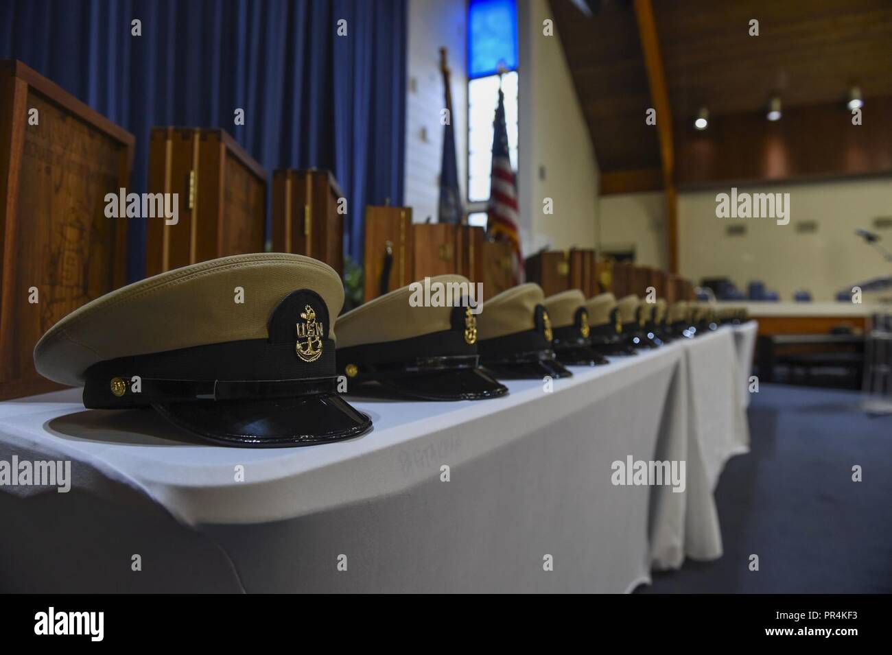 PEARL HARBOR (Sept. 14, 2018) Chief combination covers await placement