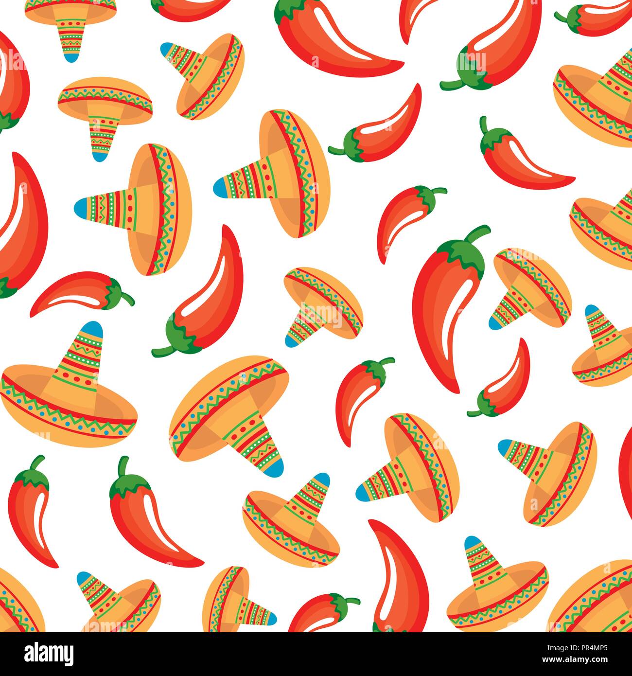 mexican hats and chili peppers pattern vector illustration design Stock ...