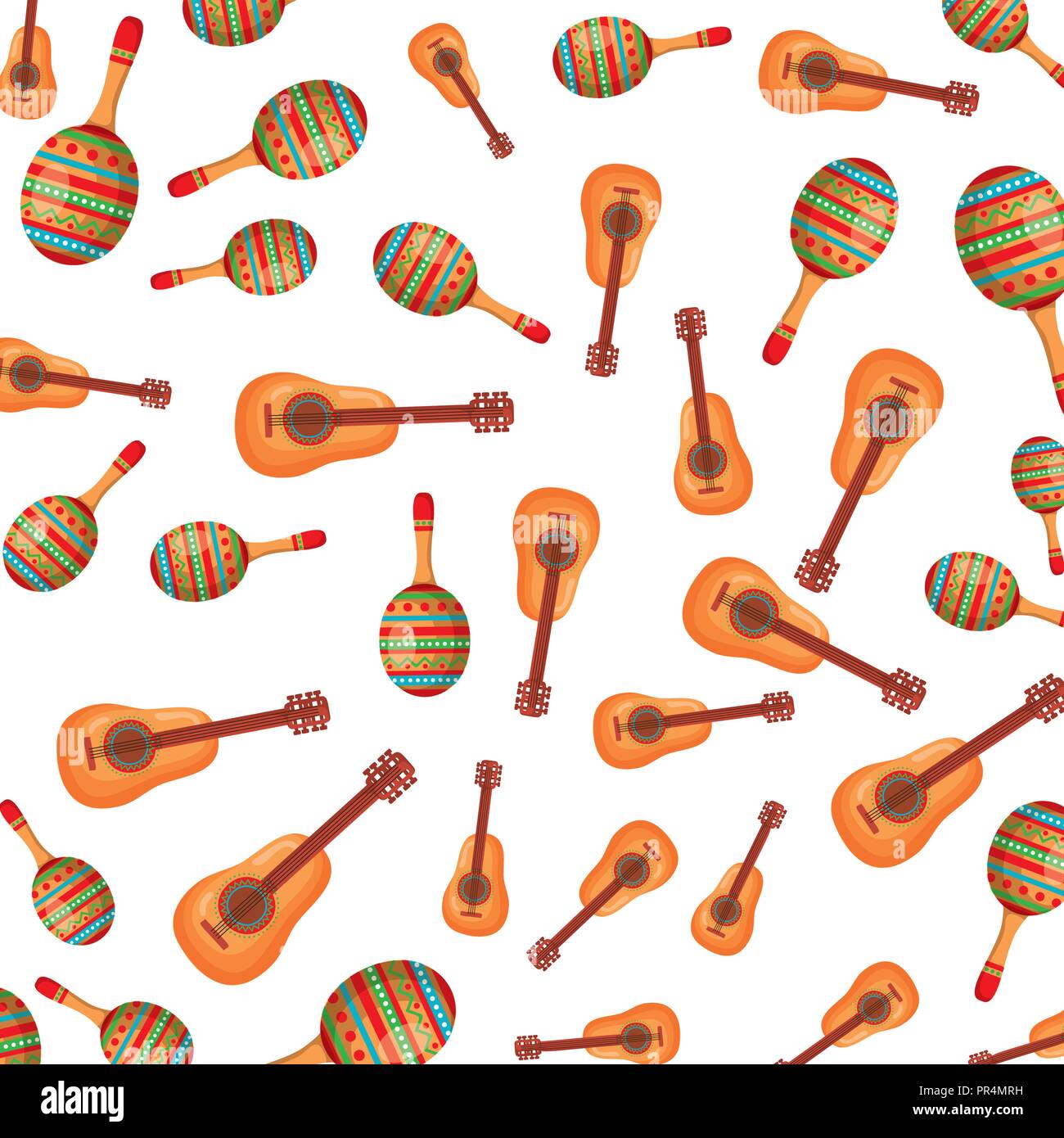 mexican culture maracas and guitars pattern vector illustration design ...