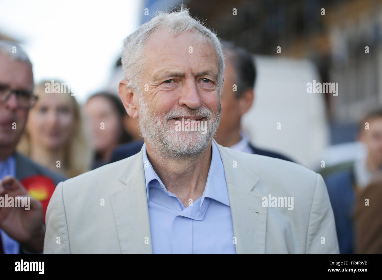 Halesowen, West Midlands, UK. 29th September, 2018. Labour leader Jeremy Corbyn arrives at a rally to gain support for Labour's campaign for the Halesowen and Rowley Regis constituency. Peter Lopeman/Alamy Live News Stock Photo