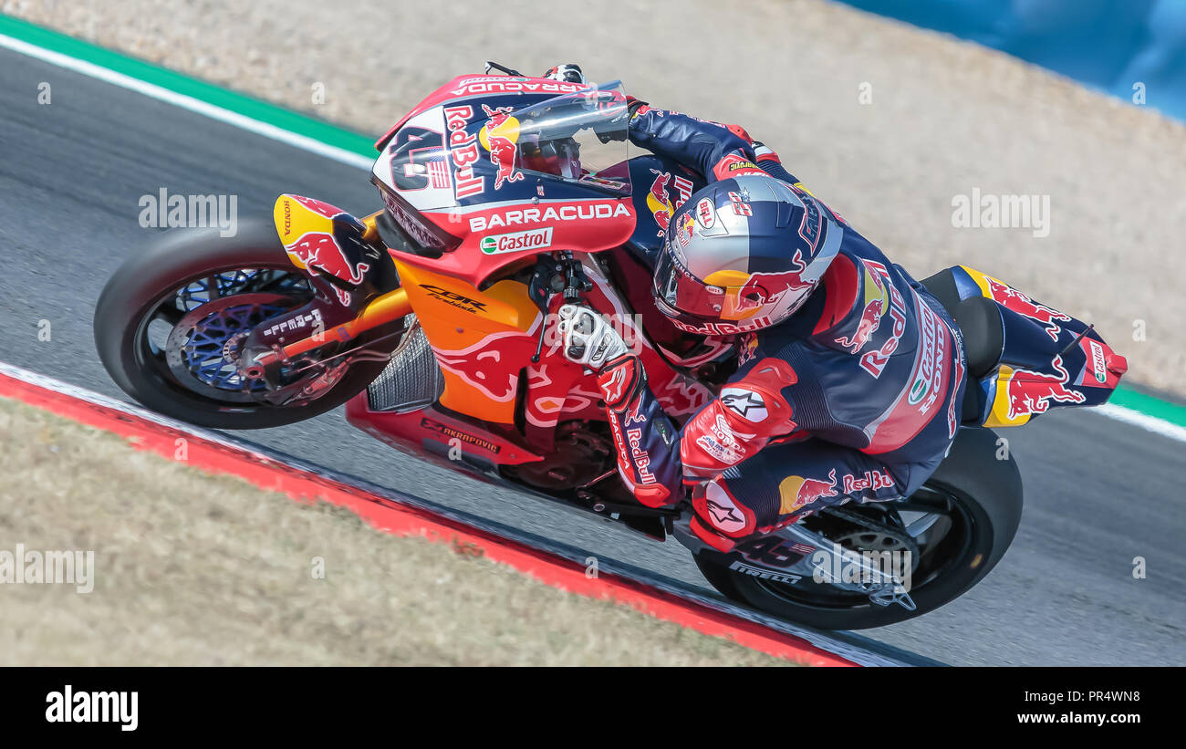 Jake Gagne, USA, Honda CBR1000RR, Red Bull Honda World Superbike Team, SBK  2018, MOTO. 28th Sep, 2018. SBK Magny-Cours Grand Prix 2018, Free Practice  2, 2018, Circuit de Nevers Magny-Cours, Acerbis French