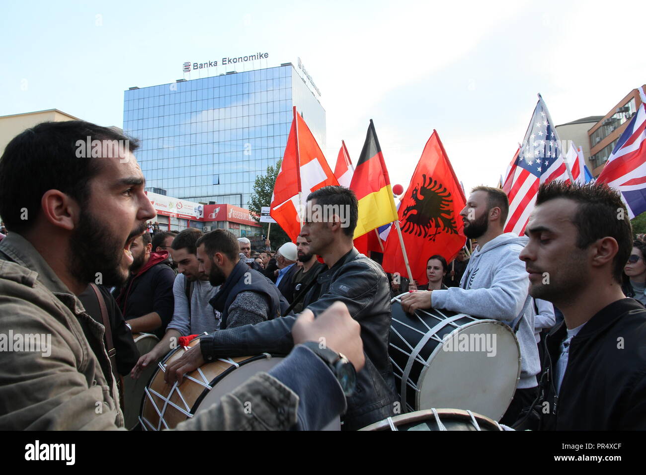 Pristina, Kosovo. 29th September 2018. Protesters gather in Skanderbeg Square, Pristina, Kosovo, to demonstrate against land swaps with Serbia proposed by President Hashim Thaci. The protest was organised by the opposition Vetevendosja (self determination) party led by Albin Kurti. Protesters called for the resignation of President Credit: William Young/Alamy Live News Stock Photo