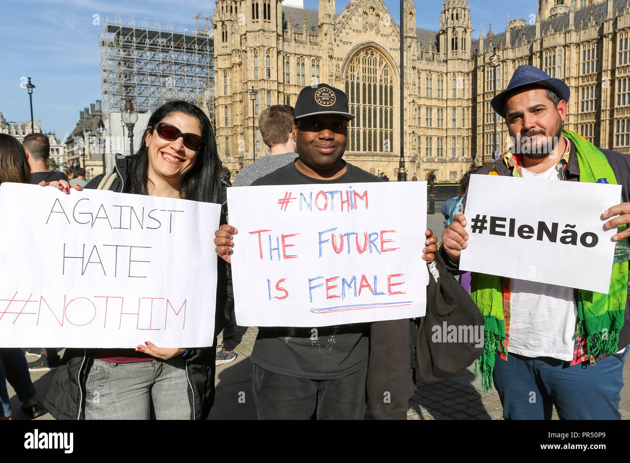 London, UK. 29th Sept, 2018. A demonstration organized by Brazilian women living in the UK against Jair Bolsonaro. He is running for president in the upcoming Brazilian elections although he stands out for his misogynist, racist, LGBTQ phobic and fascist positions. Penelope Barritt/Alamy Live News Stock Photo