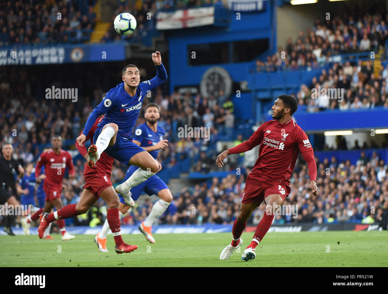London, UK. 29th Sept 2018, Eden Hazard of Chelsea during the Premier  League match between Chelsea and Liverpool at Stamford Bridge on September  29th 2018 in London, England. Editorial use only, license