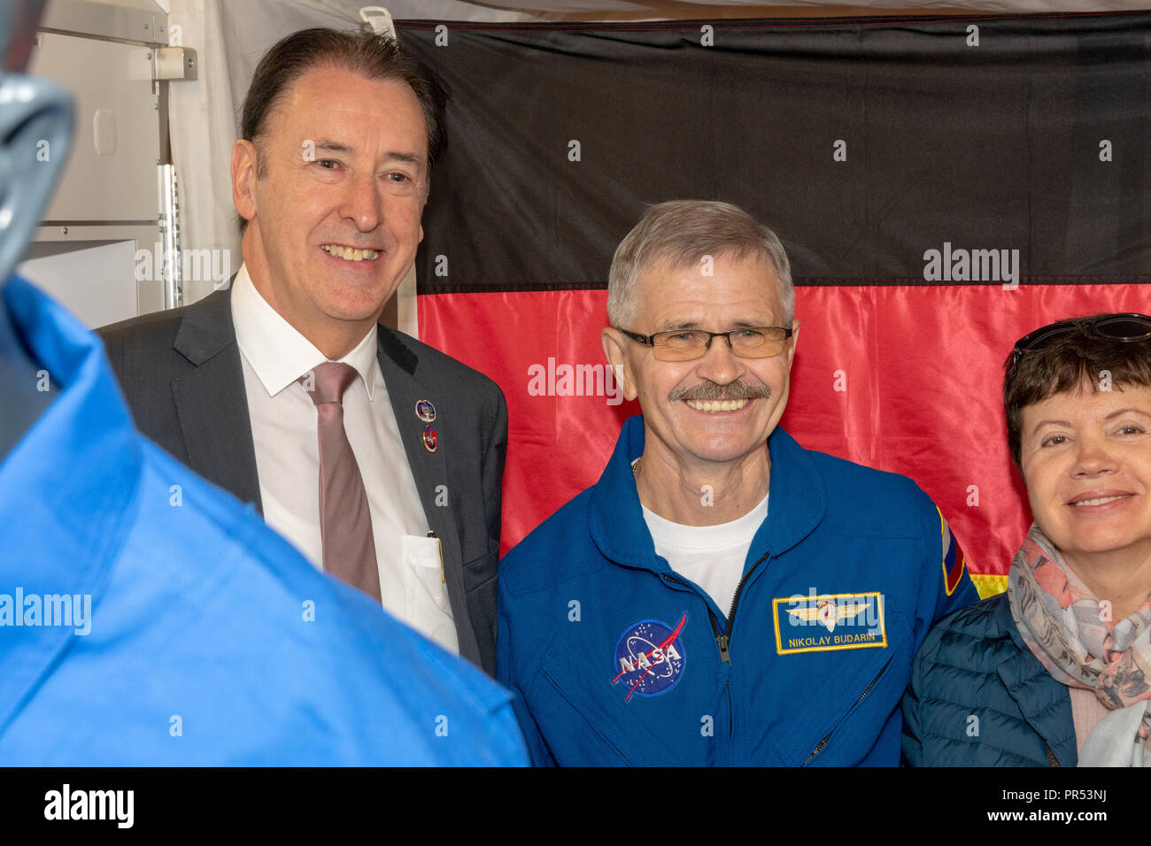 Speyer, Germany. 29th Sept 2018.  Cosmonaut Nikolai Budarin takes a tour of the exhibition during his visit at Technik Museum Speyer, Germany. With his wife (right) and museum director Gerhard Daum (left) Credit: Markus Wissmann/Alamy Live News Stock Photo