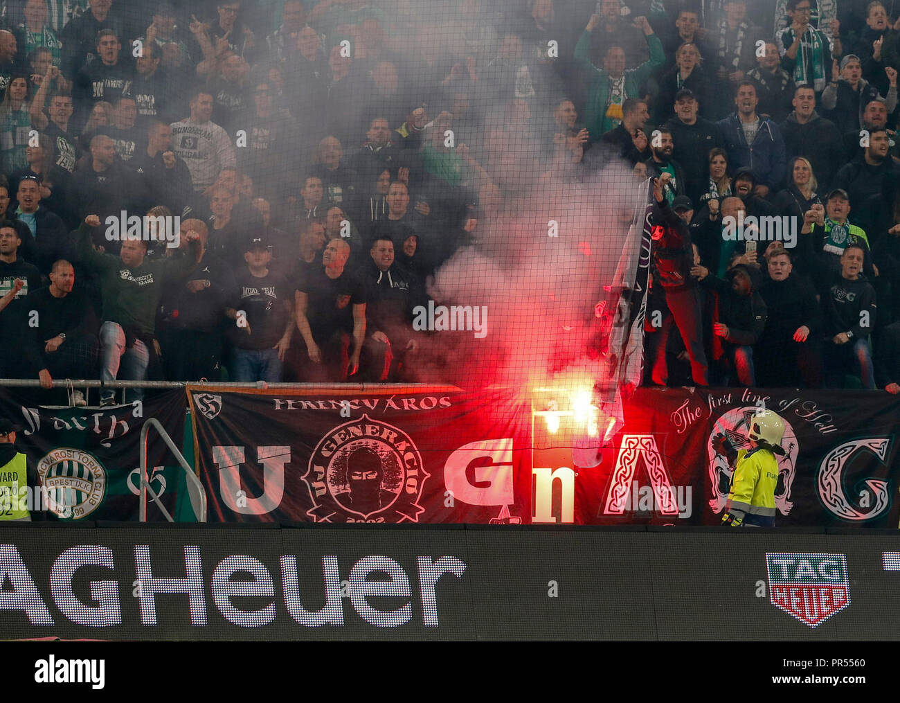 Budapest, Hungary. 29th Sept 2018. Ultra supporters of