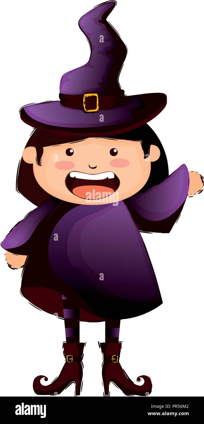 girl dressed up as a halloween witch vector illustration design Stock ...