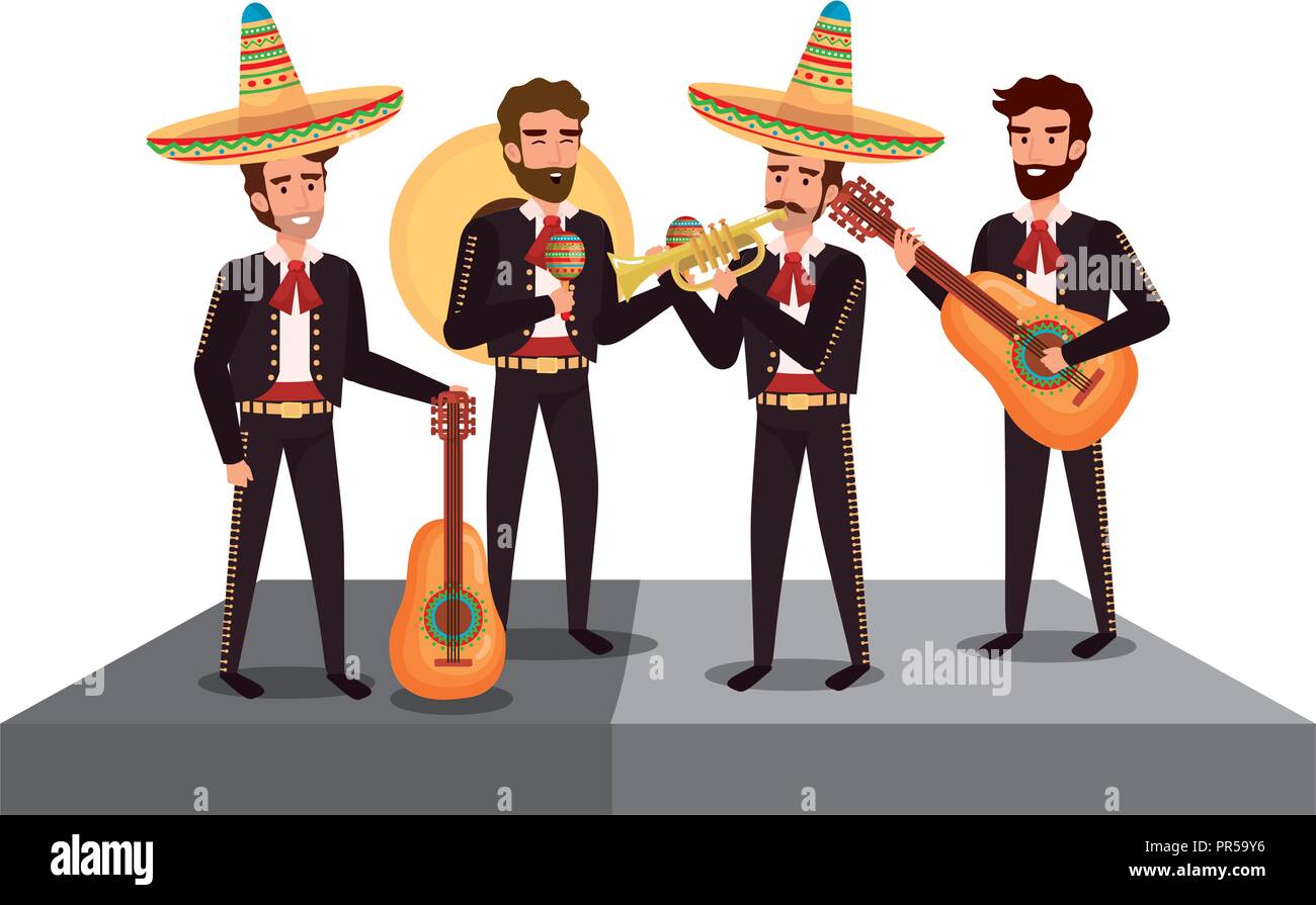 traditional mexican mariachis characters vector illustration design ...