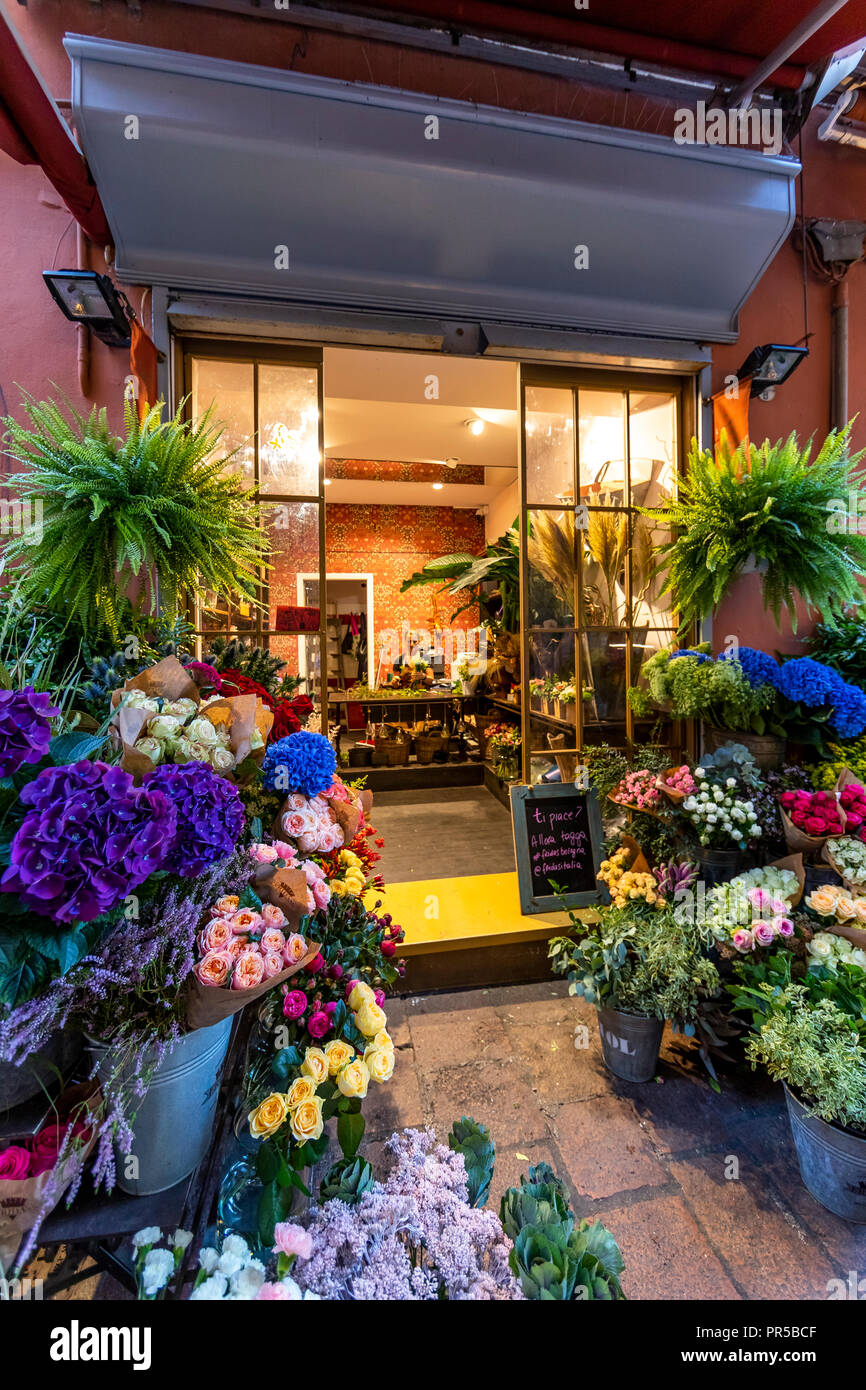 Frida's Italian Flower Stores, Via Drapperie, Bologna, Italy Stock
