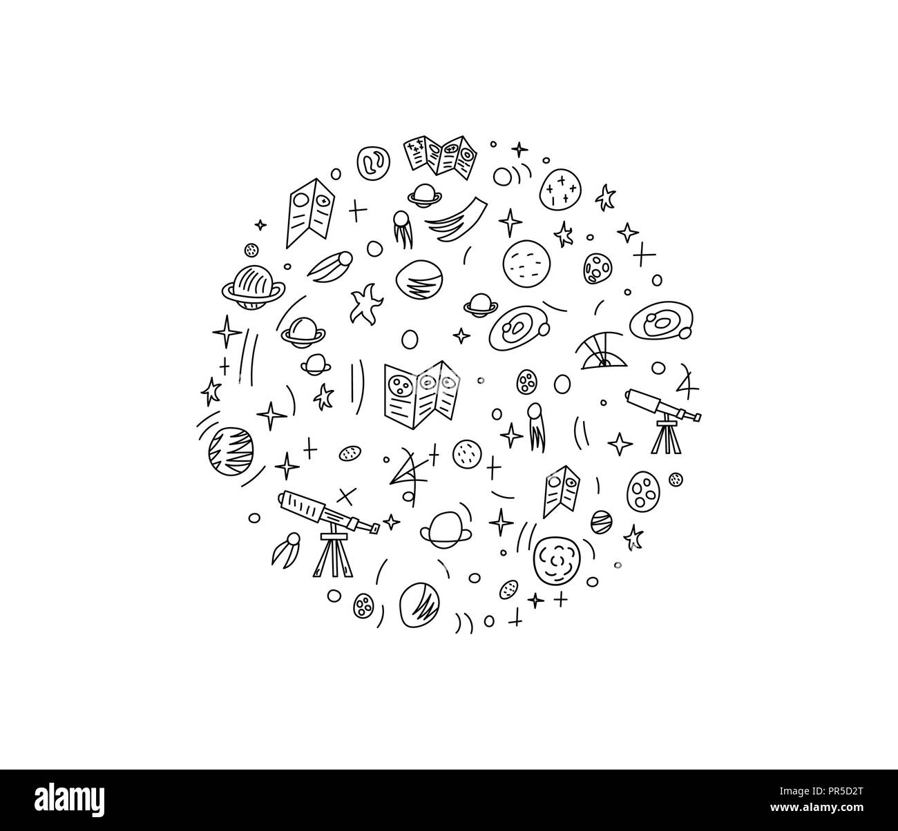 Vector design of astronomer and astronomic objects. Stock Vector