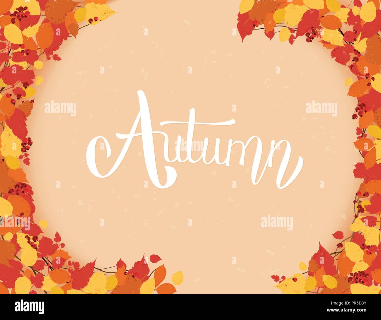 Autumn quote. Handwritten lettering with leaves frame decoration ...